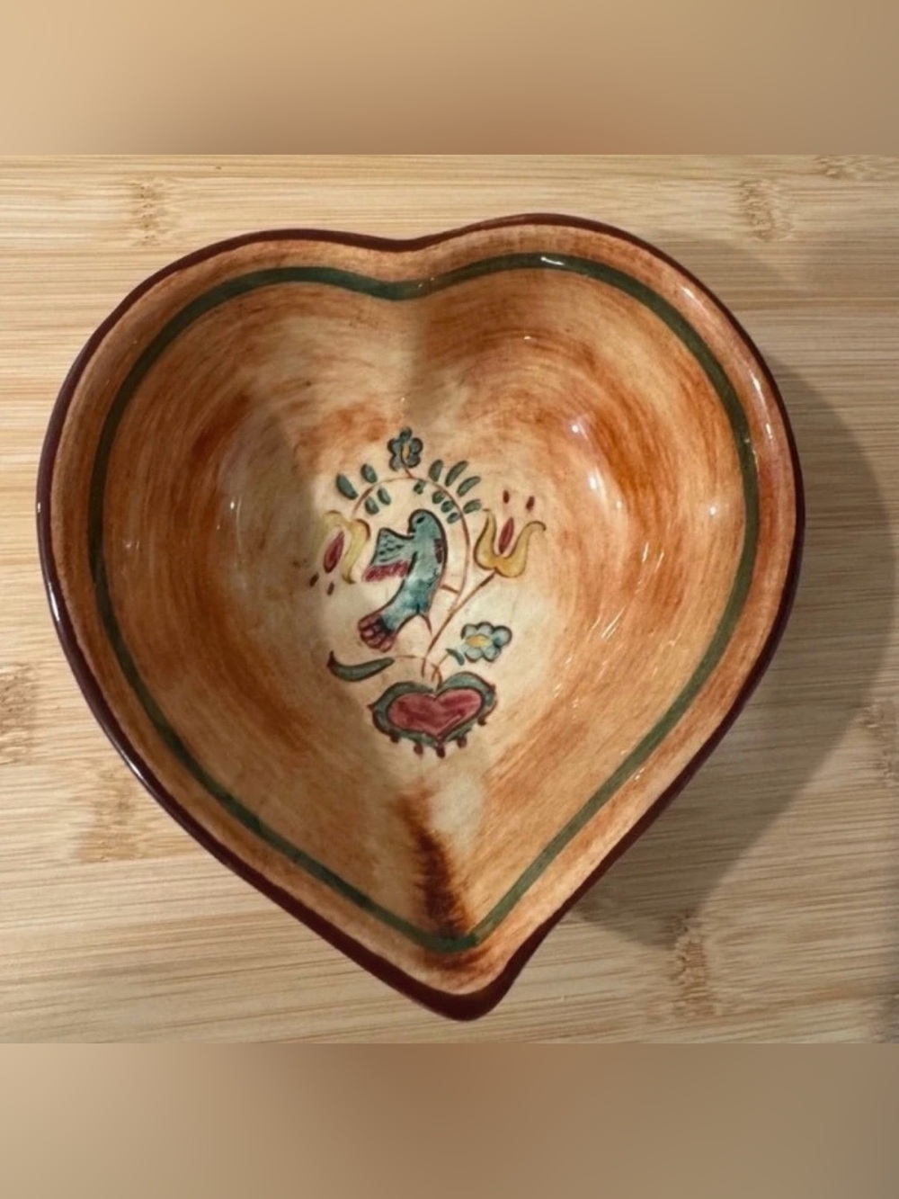 Pennsbury Pottery Heart Shaped Folk Art Candy Dish Vintage Pennsylvania Dutch